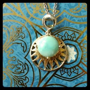 Sunburst gold and sterling silver larimar necklace